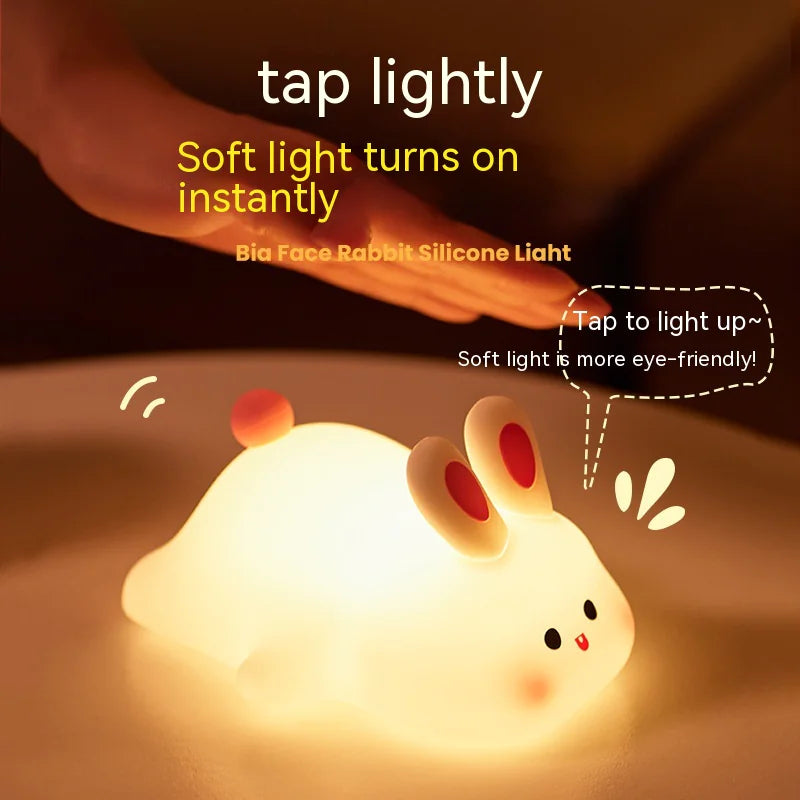 Silicone rabbit light with text on how to turn it on
